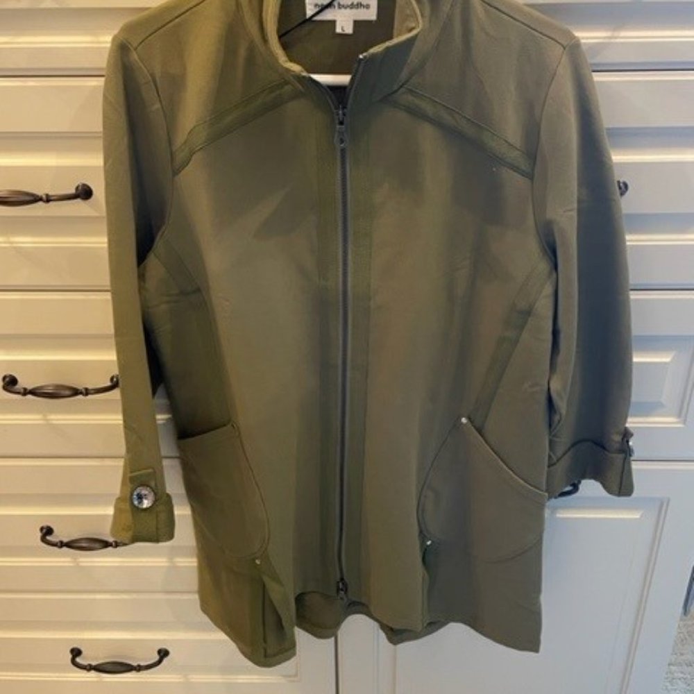 NWT Beautiful Neon Buddha Two-Way Zipper Jacket Size Large, Color: Bayleaf